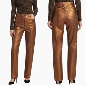 New Veronica Beard Daniela Metallic Straight Leg Pant in Bronze size 32